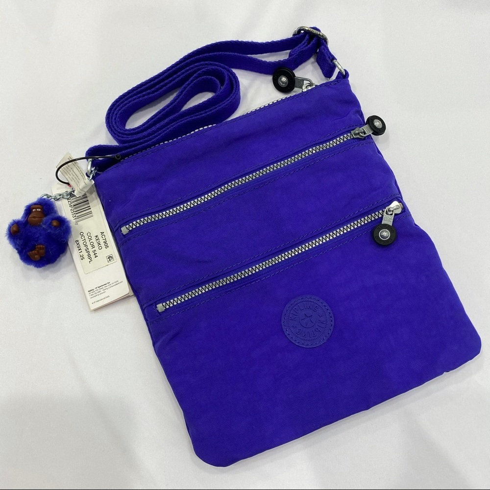 NWT KIPLING Dark Purple Side Purse w/ 3 Zippers